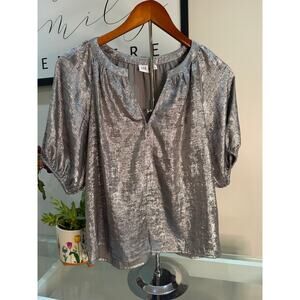 GAP Silver Shimmer V-Neck Short Sleeve Blouse | Size XS